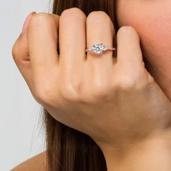 Sale Gabriel & Co. Sunday - 14K Rose Gold Round Three Stone Diamond Engagement Ring