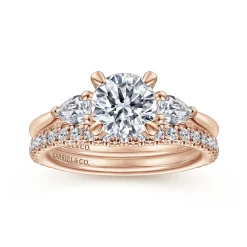 Sale Gabriel & Co. Sunday - 14K Rose Gold Round Three Stone Diamond Engagement Ring