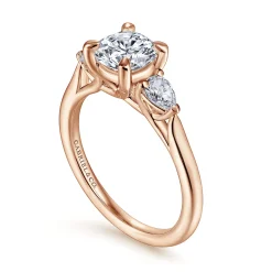 Sale Gabriel & Co. Sunday - 14K Rose Gold Round Three Stone Diamond Engagement Ring