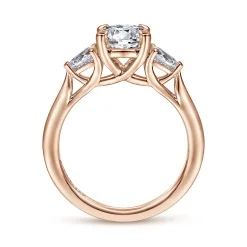 Sale Gabriel & Co. Sunday - 14K Rose Gold Round Three Stone Diamond Engagement Ring