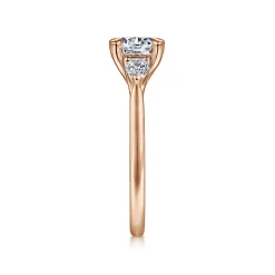 Sale Gabriel & Co. Sunday - 14K Rose Gold Round Three Stone Diamond Engagement Ring