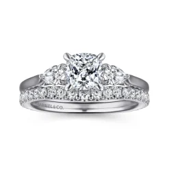 New Gabriel & Co. Sunday - 14K White Gold Cushion Cut 3 Stone Diamond Engagement Ring