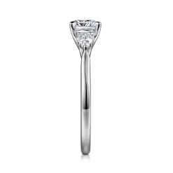 New Gabriel & Co. Sunday - 14K White Gold Cushion Cut 3 Stone Diamond Engagement Ring