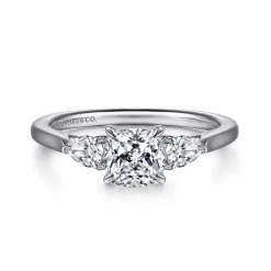 New Gabriel & Co. Sunday - 14K White Gold Cushion Cut 3 Stone Diamond Engagement Ring