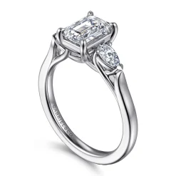 Sale Gabriel & Co. Sunday - 14K White Gold Emerald Cut 3 Stone Diamond Engagement Ring