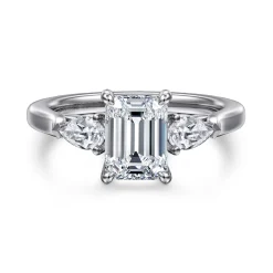 Sale Gabriel & Co. Sunday - 14K White Gold Emerald Cut 3 Stone Diamond Engagement Ring
