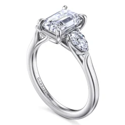 Clearance Gabriel & Co. Sunday - 14K White Gold Emerald Cut 3 Stone Diamond Engagement Ring