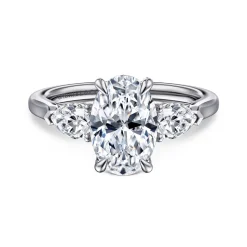Online Gabriel & Co. Sunday - 14K White Gold Oval 3 Stone Diamond Engagement Ring