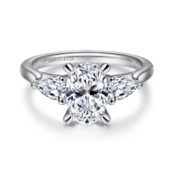 New Gabriel & Co. Sunday - 14K White Gold Oval Three Stone Diamond Engagement Ring