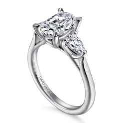 New Gabriel & Co. Sunday - 14K White Gold Oval Three Stone Diamond Engagement Ring