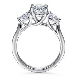 New Gabriel & Co. Sunday - 14K White Gold Oval Three Stone Diamond Engagement Ring