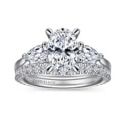 New Gabriel & Co. Sunday - 14K White Gold Oval Three Stone Diamond Engagement Ring