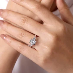 New Gabriel & Co. Sunday - 14K White Gold Oval Three Stone Diamond Engagement Ring