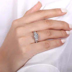 Discount Gabriel & Co. Sunday - 14K White Gold Round 3 Stone Diamond Engagement Ring