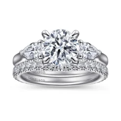 Gabriel & Co. Sunday - 14K White Gold Round 3 Stone Diamond Engagement Ring