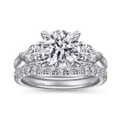Clearance Gabriel & Co. Sunday - 14K White Gold Round 3 Stone Diamond Engagement Ring