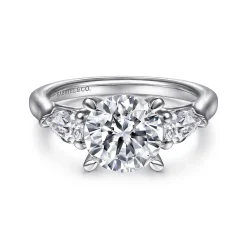 Clearance Gabriel & Co. Sunday - 14K White Gold Round 3 Stone Diamond Engagement Ring