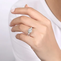 Clearance Gabriel & Co. Sunday - 14K White Gold Round 3 Stone Diamond Engagement Ring