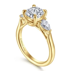Best Gabriel & Co. Sunday - 14K Yellow Gold Round 3 Stone Diamond Engagement Ring