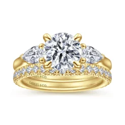 Best Gabriel & Co. Sunday - 14K Yellow Gold Round 3 Stone Diamond Engagement Ring