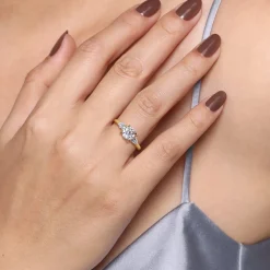 Best Gabriel & Co. Sunday - 14K Yellow Gold Round Three Stone Diamond Engagement Ring