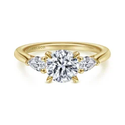 Best Gabriel & Co. Sunday - 14K Yellow Gold Round Three Stone Diamond Engagement Ring