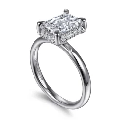Outlet Gabriel & Co. Symphony - 14K White Gold Emerald Cut Hidden Halo Diamond Engagement Ring