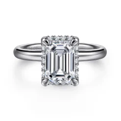 Outlet Gabriel & Co. Symphony - 14K White Gold Emerald Cut Hidden Halo Diamond Engagement Ring