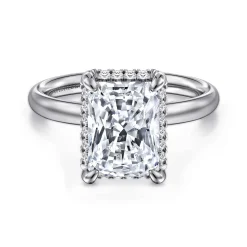 Clearance Gabriel & Co. Symphony - 14K White Gold Radiant Cut Hidden Halo Diamond Engagement Ring