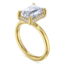 New Gabriel & Co. Symphony - 14K Yellow Gold Emerald Cut Hidden Halo Diamond Engagement Ring