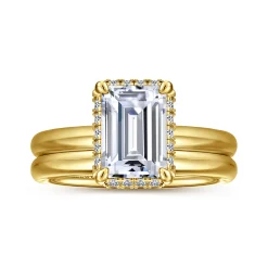 Hot Gabriel & Co. Symphony - 14K Yellow Gold Emerald Cut Hidden Halo Diamond Engagement Ring