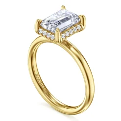 Hot Gabriel & Co. Symphony - 14K Yellow Gold Emerald Cut Hidden Halo Diamond Engagement Ring