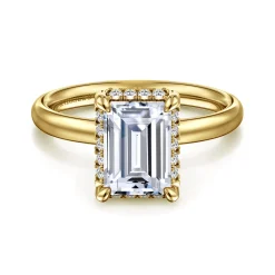 Hot Gabriel & Co. Symphony - 14K Yellow Gold Emerald Cut Hidden Halo Diamond Engagement Ring