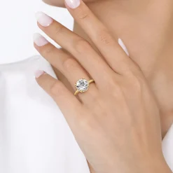 Best Gabriel & Co. Symphony - 14K Yellow Gold Round Hidden Halo Diamond Engagement Ring