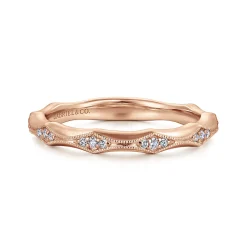 Gabriel & Co. Tahiti - 14K Rose Gold Tapering Stations Diamond Anniversary Band with Milgrain - 0.12 ct
