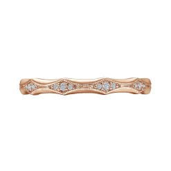 Gabriel & Co. Tahiti - 14K Rose Gold Tapering Stations Diamond Anniversary Band with Milgrain - 0.12 ct