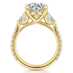 Clearance Gabriel & Co. Taryn - 14K Yellow Gold Round 3 Stone Diamond Engagement Ring