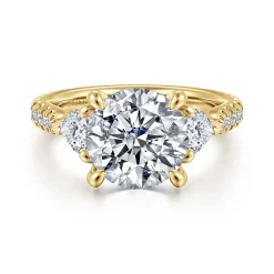 Clearance Gabriel & Co. Taryn - 14K Yellow Gold Round 3 Stone Diamond Engagement Ring