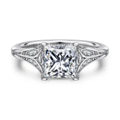 New Gabriel & Co. Taye - 14K White Gold Split Shank Princess Cut Diamond Engagement Ring