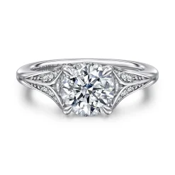 Clearance Gabriel & Co. Taye - 14K White Gold Split Shank Round Diamond Engagement Ring