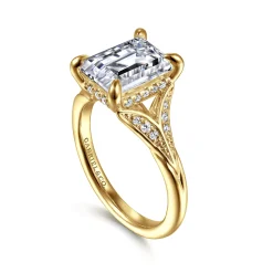 Best Gabriel & Co. Taye - 14K Yellow Gold Split Shank Emerald Cut Diamond Engagement Ring