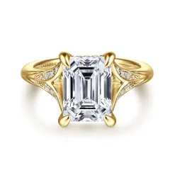 Best Gabriel & Co. Taye - 14K Yellow Gold Split Shank Emerald Cut Diamond Engagement Ring