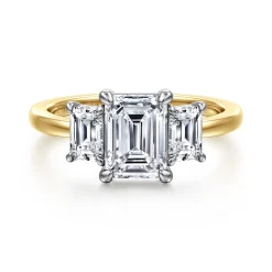 Outlet Gabriel & Co. Thalina - 14K White-Yellow Gold Emerald Cut Three Stone Diamond Engagement Ring