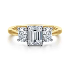 Hot Gabriel & Co. Thalina - 14K White-Yellow Gold Emerald Cut Three Stone Diamond Engagement Ring