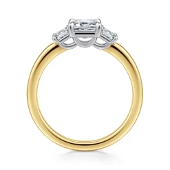 Discount Gabriel & Co. Thalina - 14K White-Yellow Gold Emerald Cut Three Stone Diamond Engagement Ring