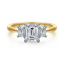Discount Gabriel & Co. Thalina - 14K White-Yellow Gold Emerald Cut Three Stone Diamond Engagement Ring