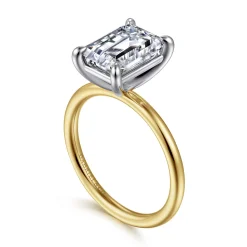 Gabriel & Co. Tiana - 14K White-Yellow Gold Emerald Cut Solitaire Diamond Engagement Ring