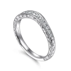 Online Gabriel & Co. Tienne - Vintage Inspired 14K White Gold Curved Channel Set Diamond Wedding Band with Engraving - 0.25 ct