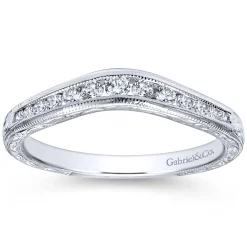 Online Gabriel & Co. Tienne - Vintage Inspired 14K White Gold Curved Channel Set Diamond Wedding Band with Engraving - 0.25 ct