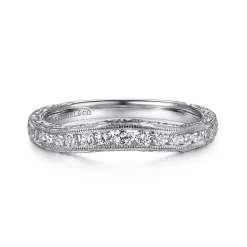 Online Gabriel & Co. Tienne - Vintage Inspired 14K White Gold Curved Channel Set Diamond Wedding Band with Engraving - 0.25 ct